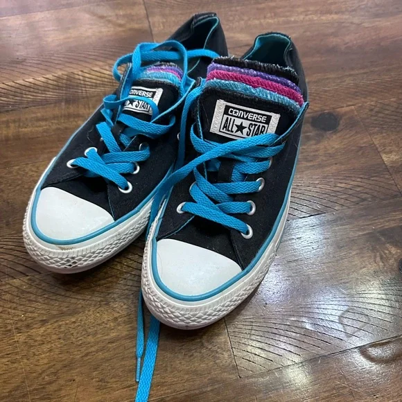 Converse Black and Blue Canvas Sneakers with Rubber Toe Cap - Picture 1 of 5